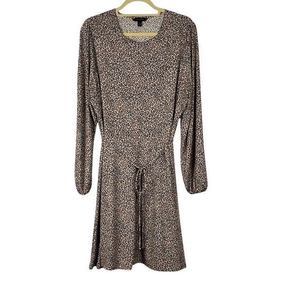 Banana Republic Animal Print Belted Fit and Flare Long Sleeve Dress XL - Picture 1 of 10